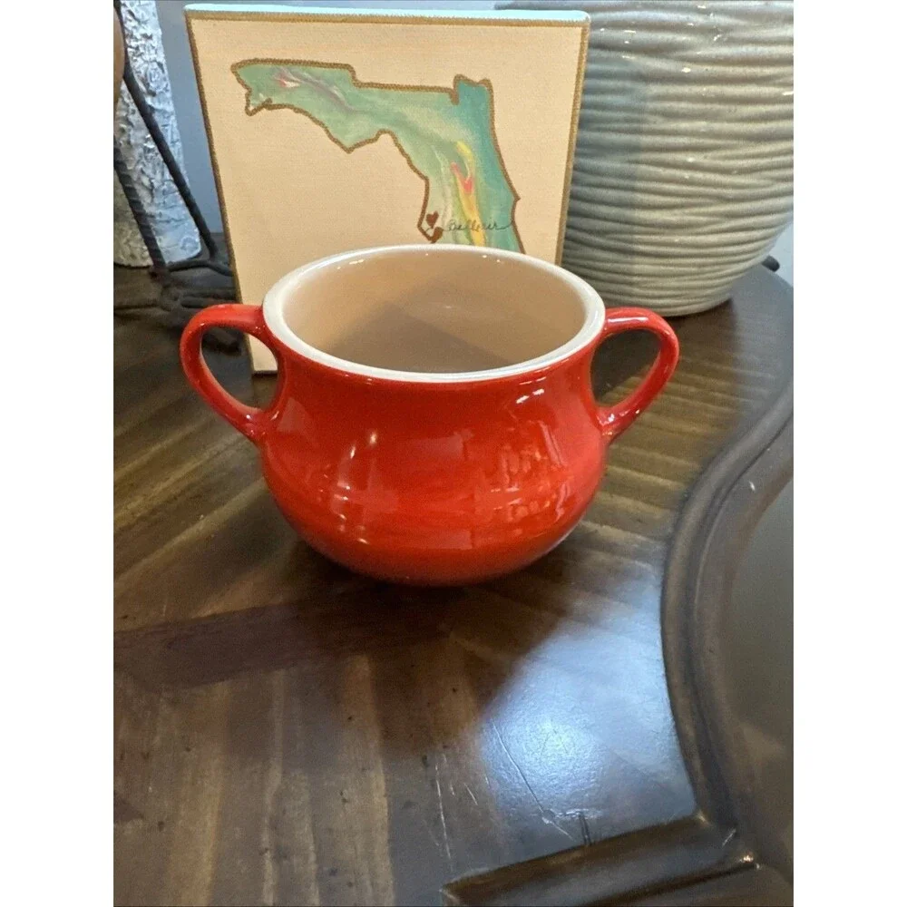 Le Creuset Stoneware Red Mini Casserole Bean Pot Soup Bowl 16oz